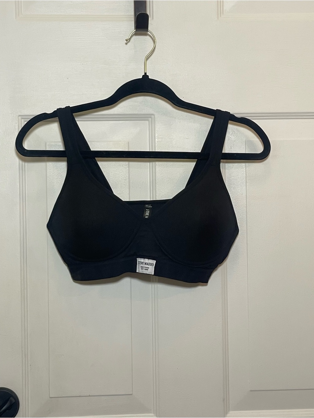 Steve Madden Black Ribbed Wireless Support Bra